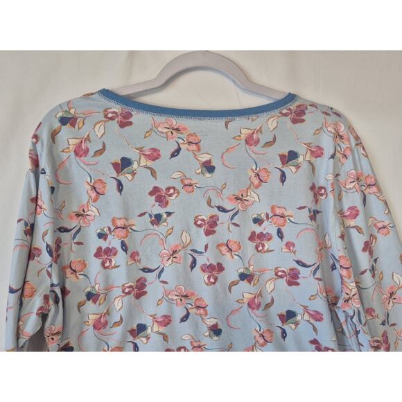 Sold! Garnet Hill Asian Wrap Blue Pink Floral Organic Cotton Pajama Set Large - Picture 11 of 13